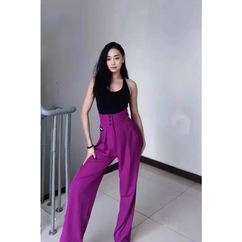 customized Latin dance pants with high waisted straight leg loose modern pants for teaching women Cha Cha samba tango rumba wear
