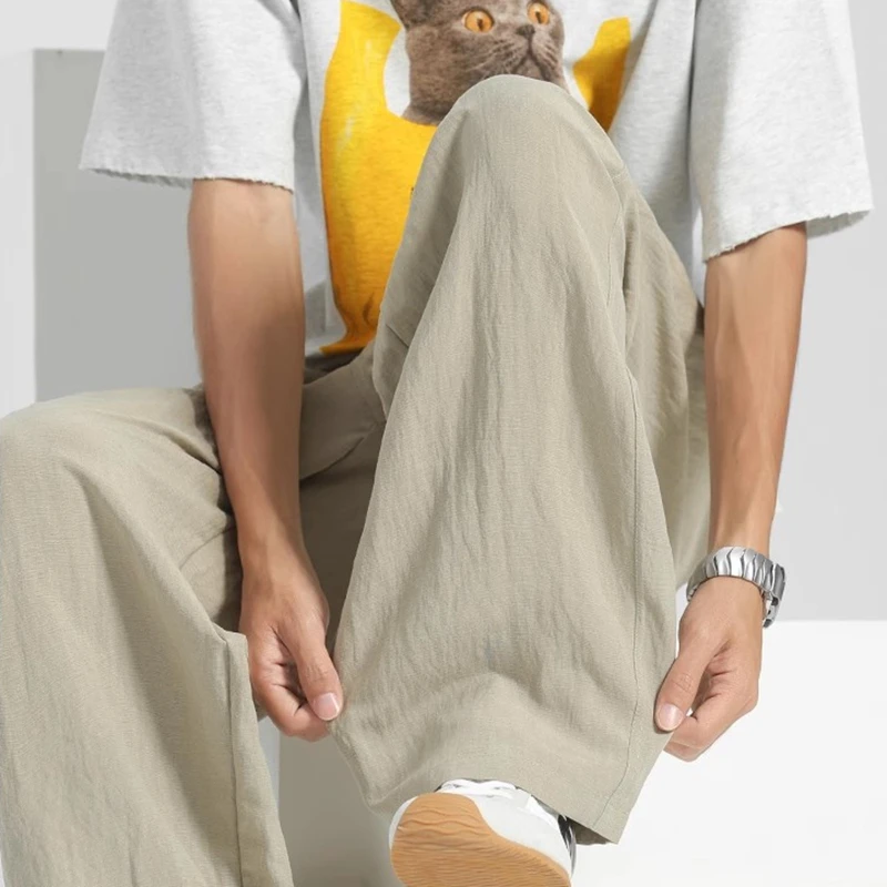 

Pants Men's Large Size Trousers Casual Solid Color Pants Versatile Straight Wide Leg Loose Breathable Men's Casual Pants