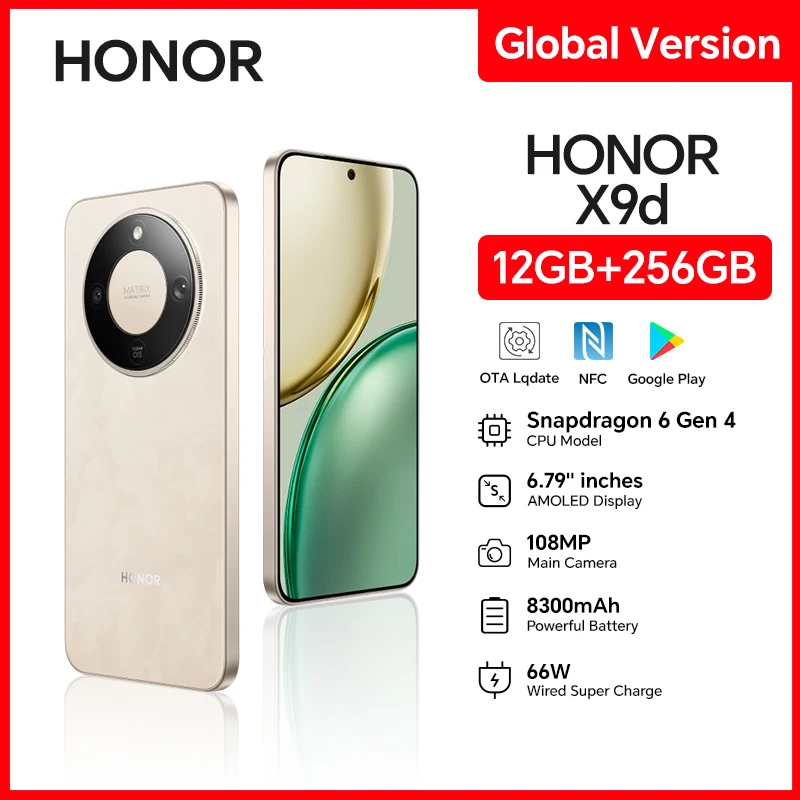 HONOR X9d Global Version 12GB+256GB 5G Smartphone 6.79'' 120Hz Screen 108MP AI Camera 8300mAh 66W Super Charging NFC OTA