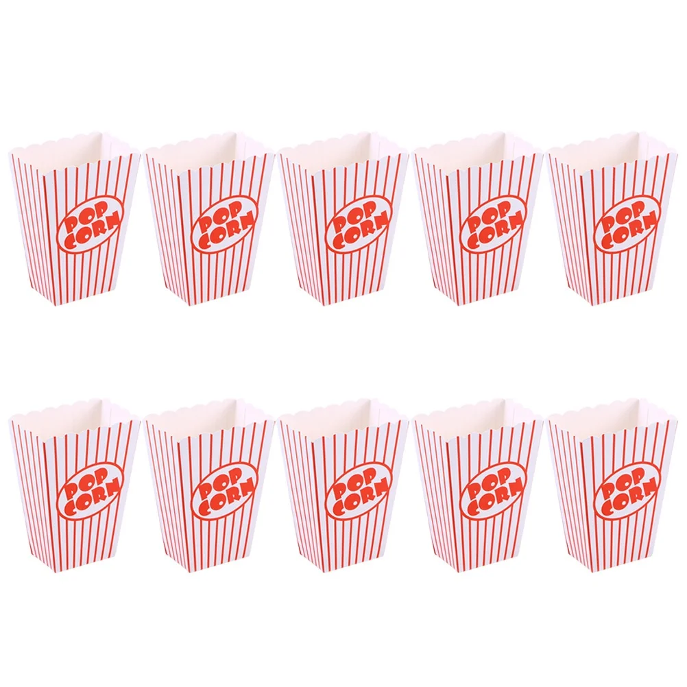 10pcs Portable Stripes Paper Popcorn Boxes Disposable Containers Tableware Baby Shower Birthday Party Supplies For Home Shop