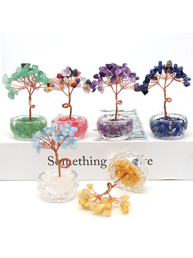 Árvore de dinheiro de cristal fio de cobre enrolado ametista quartzo lapis cascalho pedra base cura pedra preciosa yoga feng shui árvores decoração da sua casa