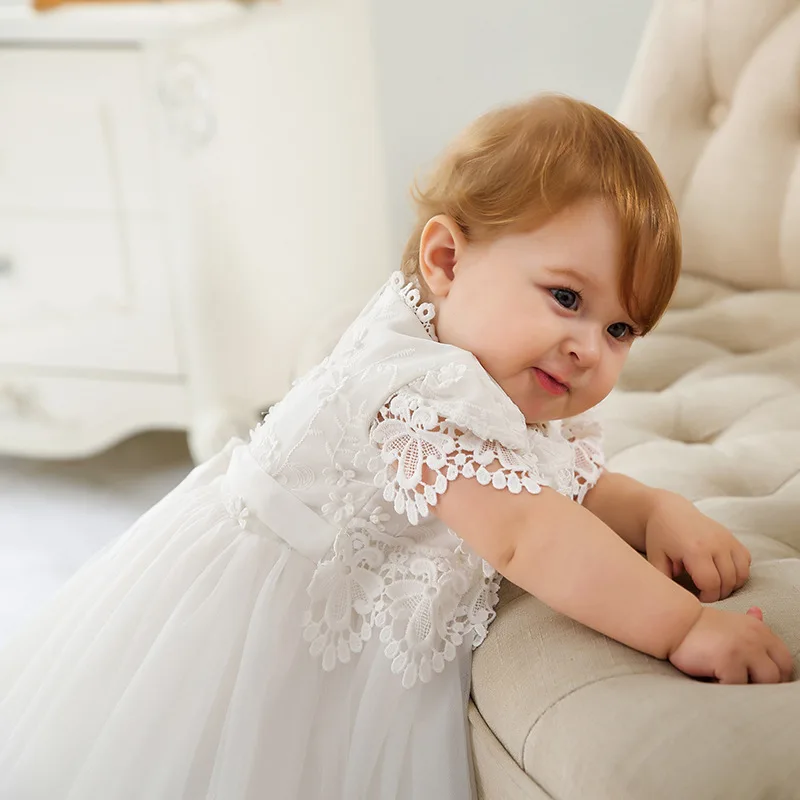 Baby Girl Dress Infant Baptism Clothes White Lace Birthday Dresses 0 3 6 12 18 24 Months