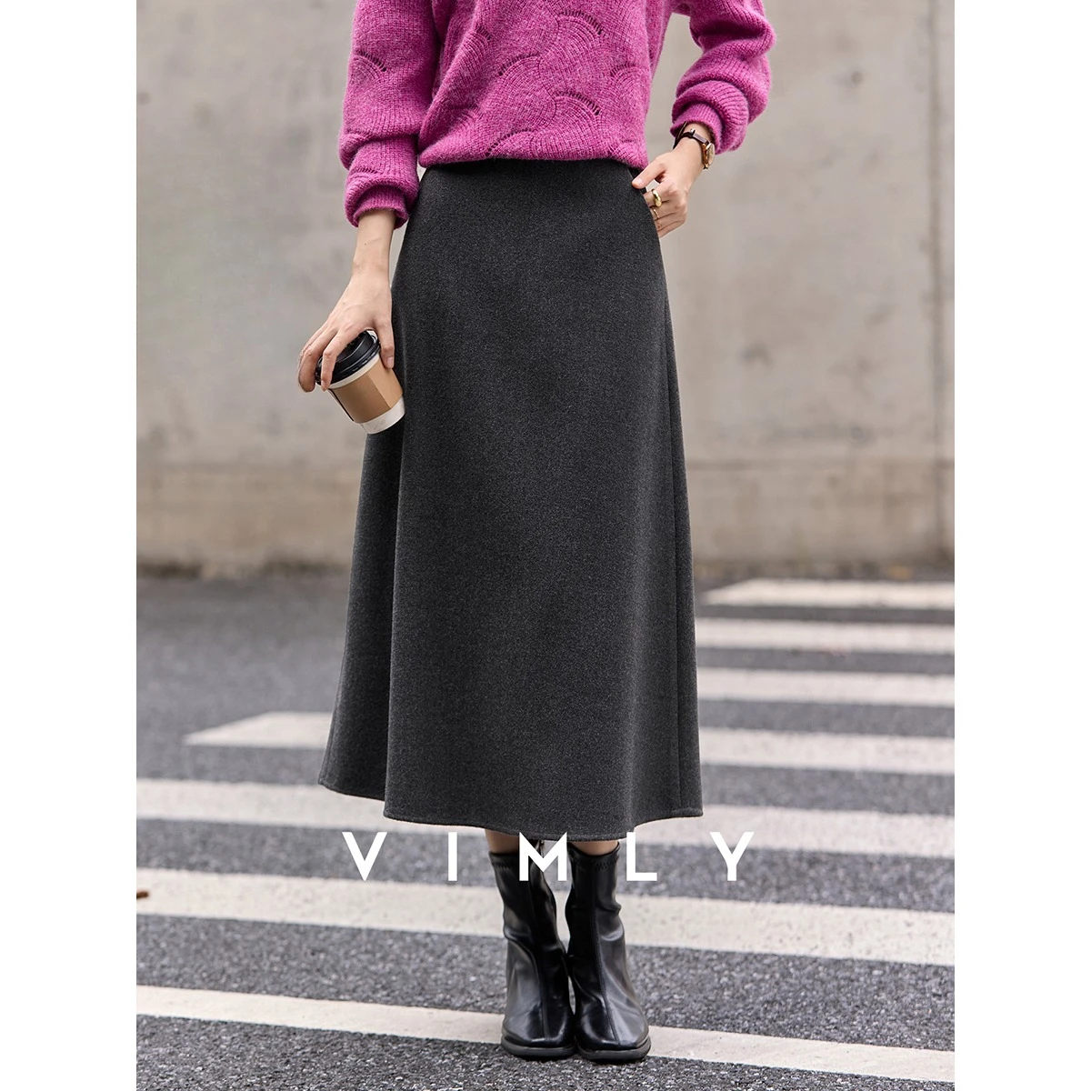 

VIMLY длинная серая юбка женская офисная женская зима 2025 новые длинные женские юбки трапециевидной формы повседневная свободная женская юбка с высокой талией A2839