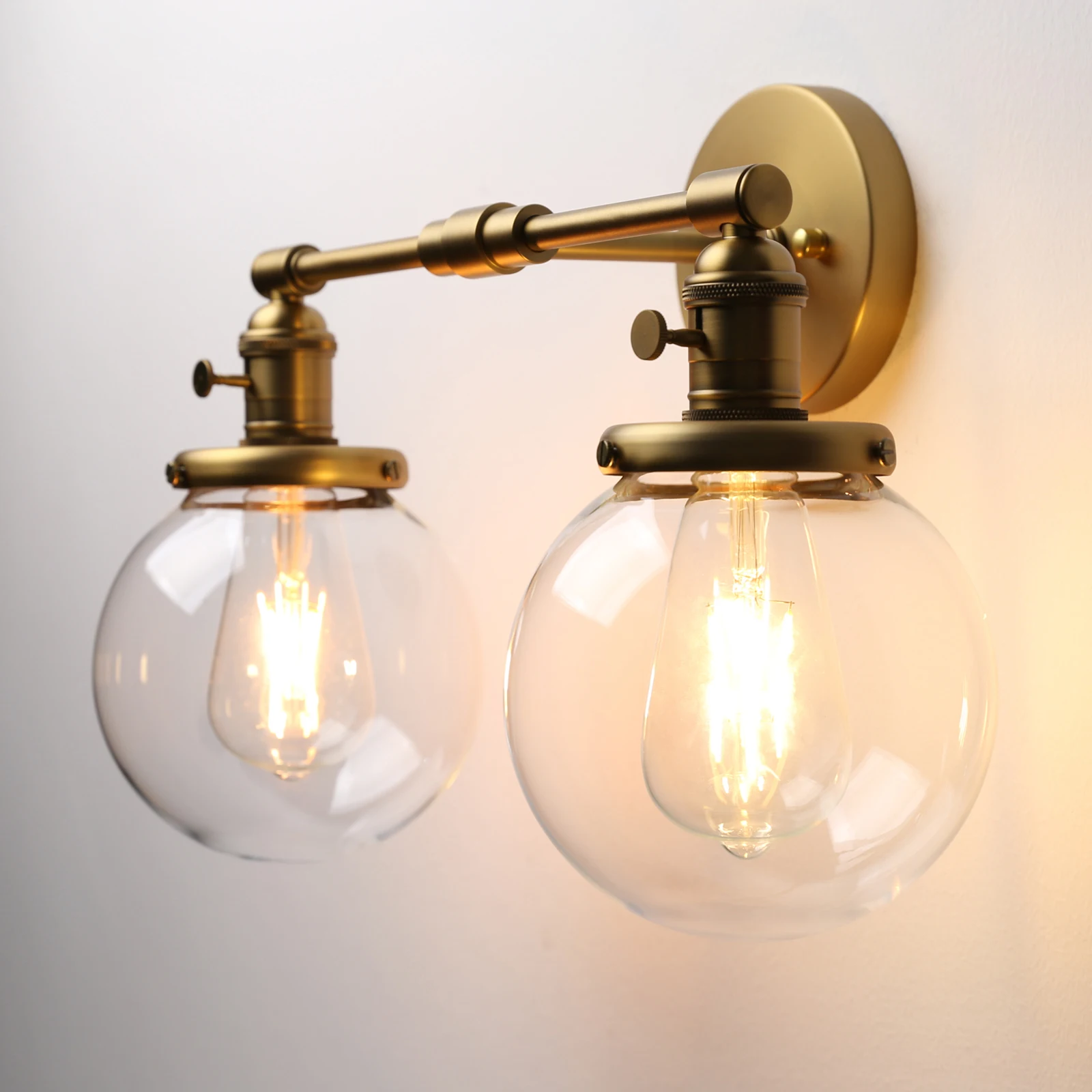 Phansthy Double Sconce Vintage Industrial 2-Light Wall Light with 5.9 Inches Clear Glass Canopy(Antique)