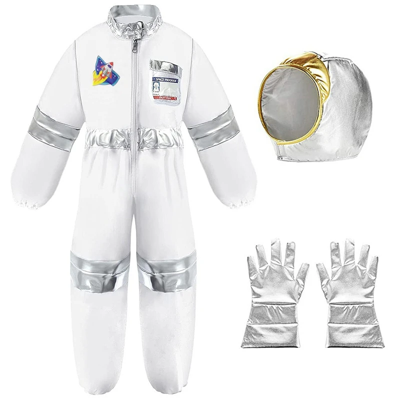 Costume da astronauta Ragazzi Spaceman Cosplay Tuta Cartoon Spazio Party Performance Outfit Ragazzo Ragazza Tuta bianca con guanti