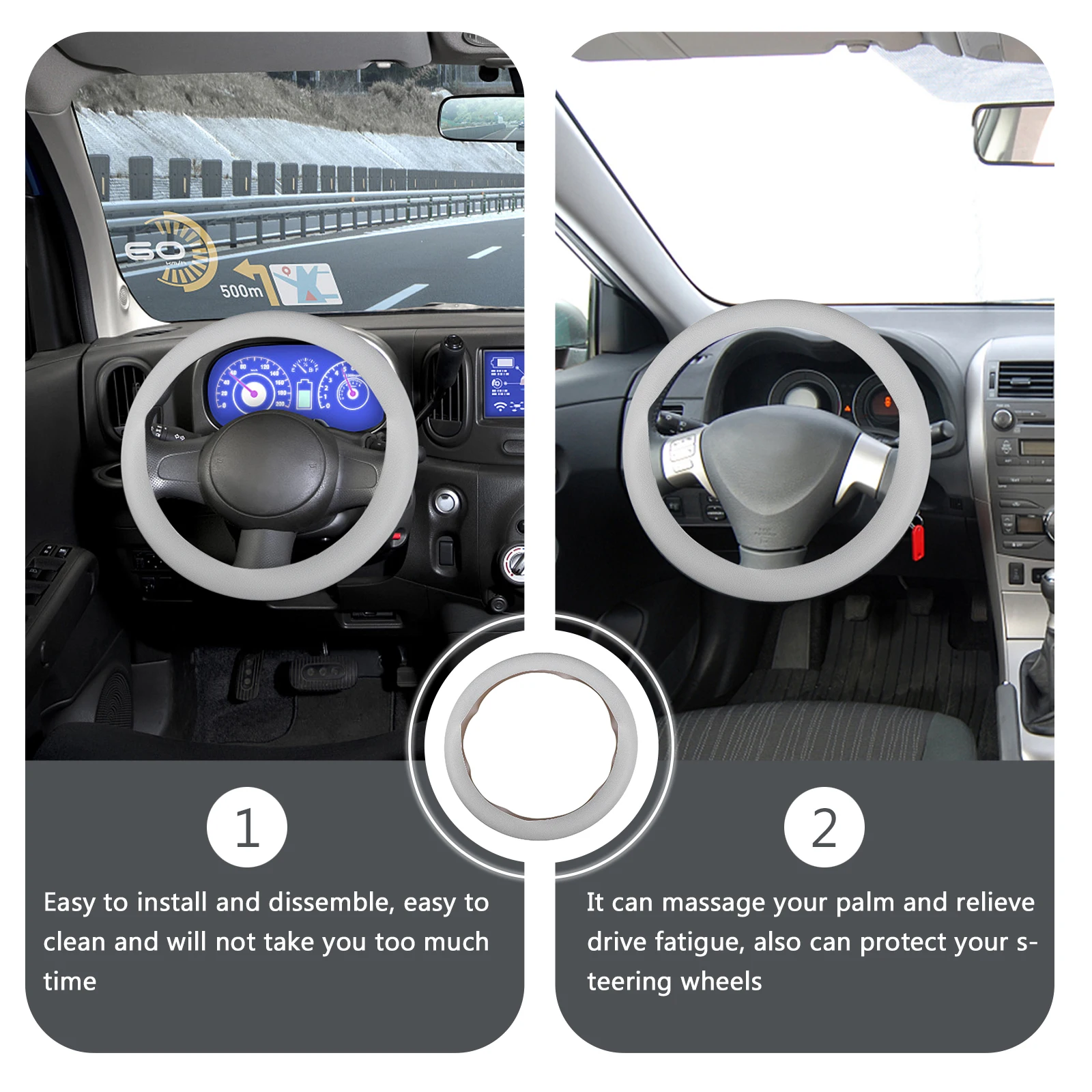 

Steering Wheel Protector Cover Black Auto Accessory Decor Fiber Grey Silica Gel