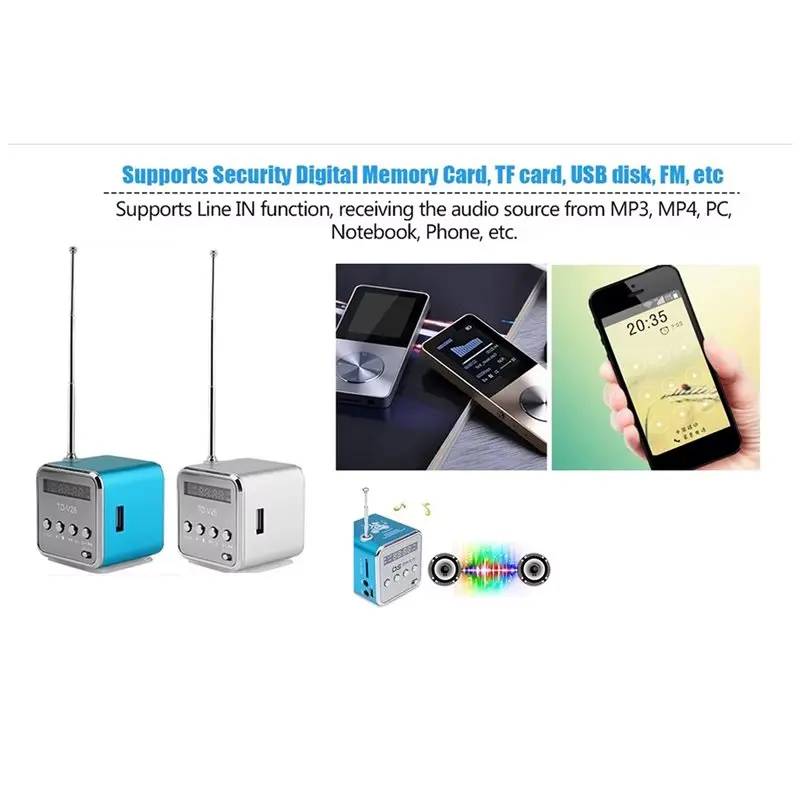 ABOK-TD-V26 Digital Mini Fm Radio Receiver Wireless Speaker FM Radio LED Loudspeaker Supports MP3 SD/TF Cards Portable view 3