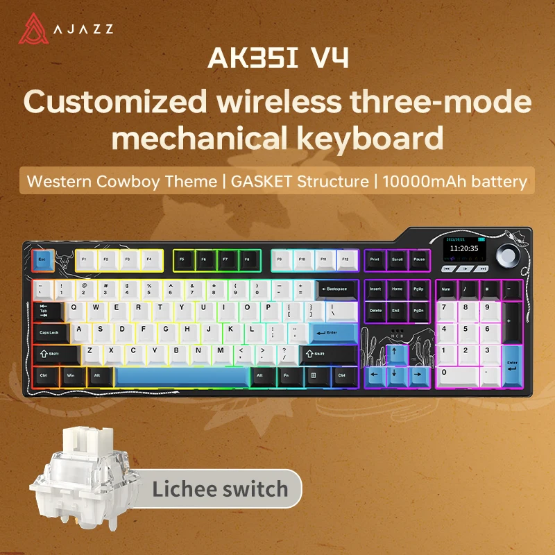 AK35I V4 MAX Hot-swappable gamingtoetsenbord met metalen knop, aangepaste RGB, langdurige batterijduur - gratis willekeurige bedrade kantoormuis