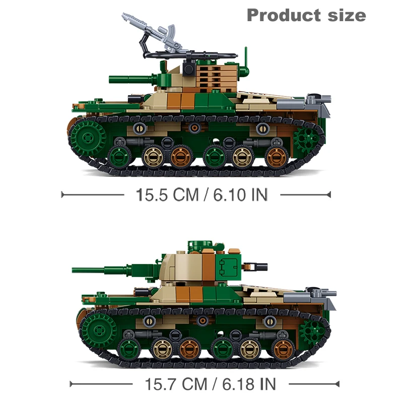 New WW2 Pacific Storm Military Weapons 2 IN 1 Type 97 Medium Tank Building Blocks Model Army Bricks Soldier Toys For Kids Gift