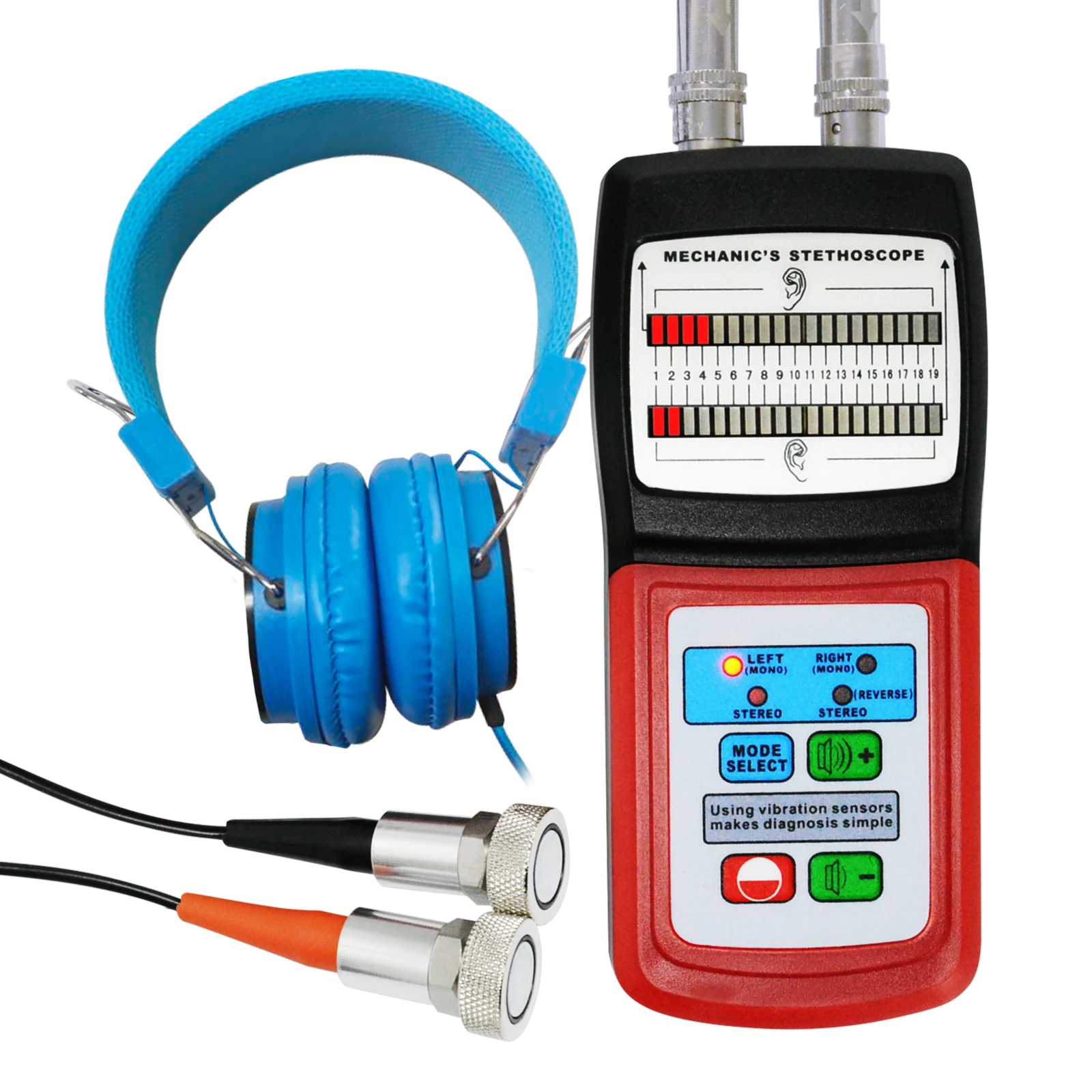 Digital Mechanic's Engine Stethoscope w/ Headphone & 2 Separate Sensor Probe, 10~10K Hz Sound Noise Detection Automotive Tool