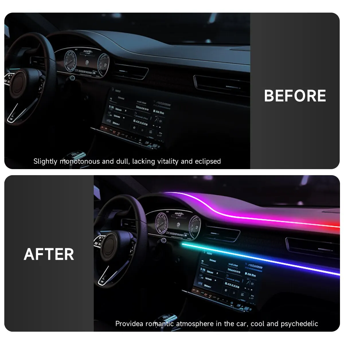 Car LED Ambient Light USB 64 Colors Acrylic Strips 110cm Full Colors RGB Car Interior Hidden App Remote Control Atmosphere Lamp