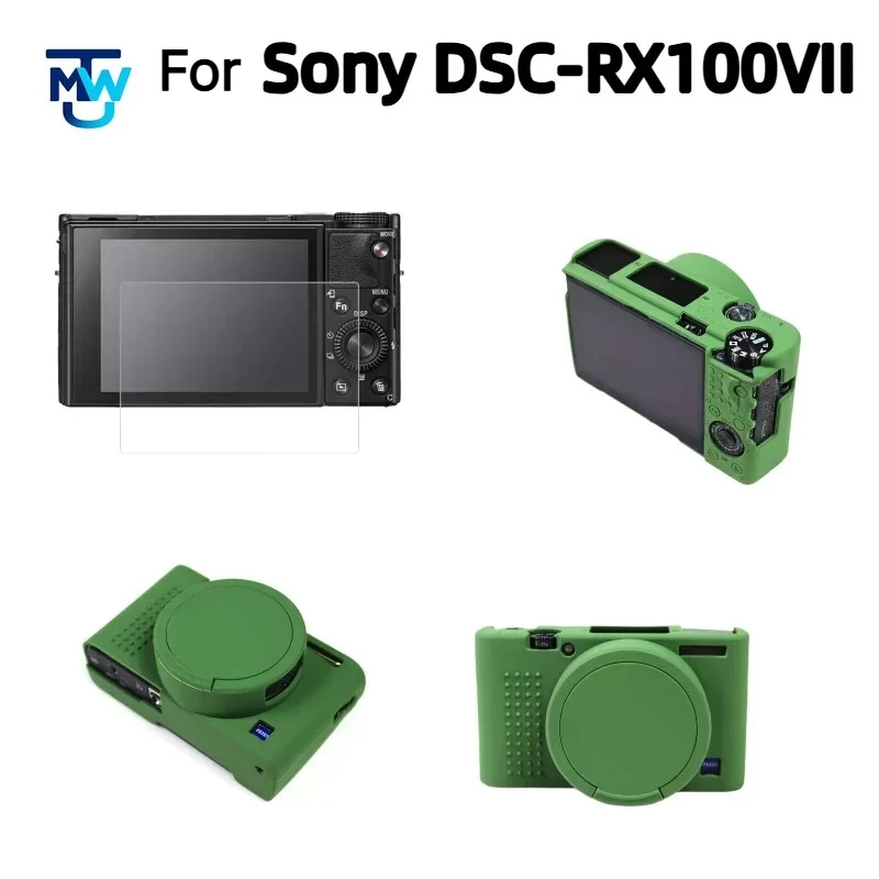 Soft Silicone Camera Case，For Sony DSC-RX100VII RX100 M7 Shockproof Protective Cover Skin + Free Tempered Glass Screen Protector