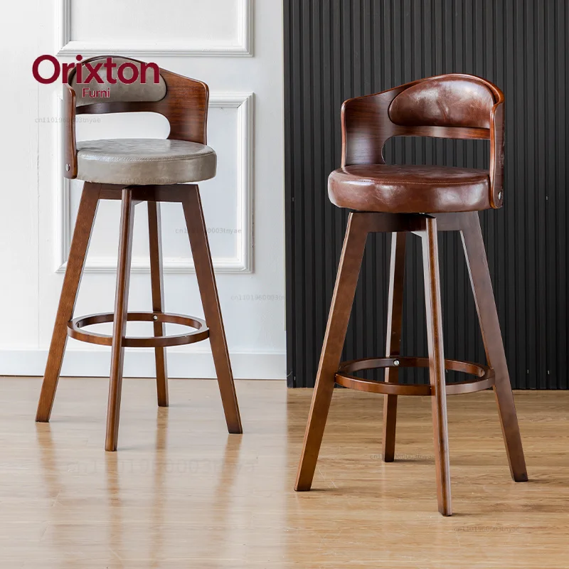 Nordic Light Luxury Home Chair Modern Solid Wood Simple Backrest Bar Stool Bar Chair Rotatable