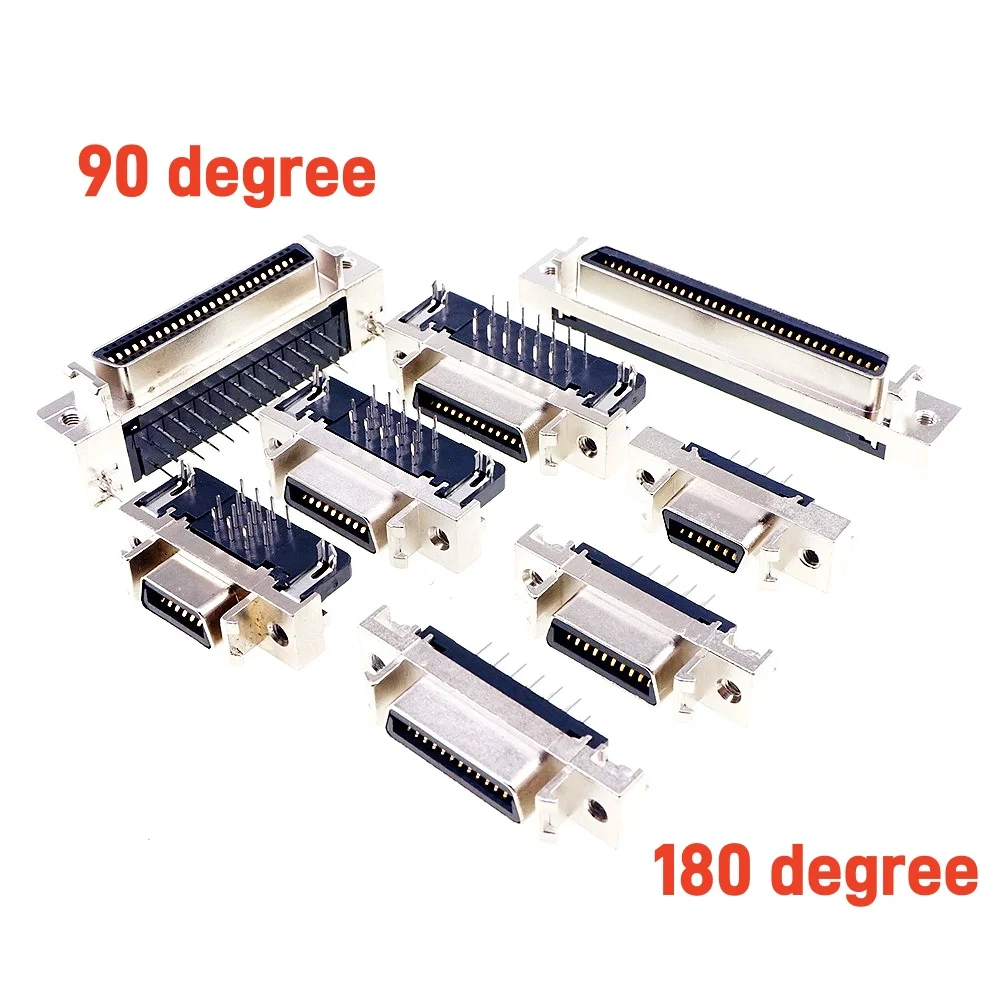 1 10 Pcs MDR Servo Driver SCSI HPCN Receptacle Female Header 14 20 26 36 50 68 100 Pin Connector 90 180 degree Through Holes PCB