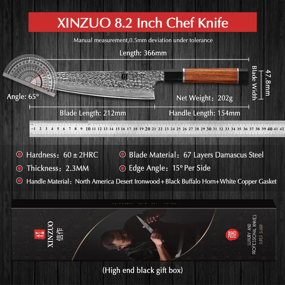 XINZUO 8.5\'\' Chef Knife Japanese Qctagonal Handle VG10 Damascus Steel Kitchen Santoku Slicing Knife  Meat Cleaver Accessories