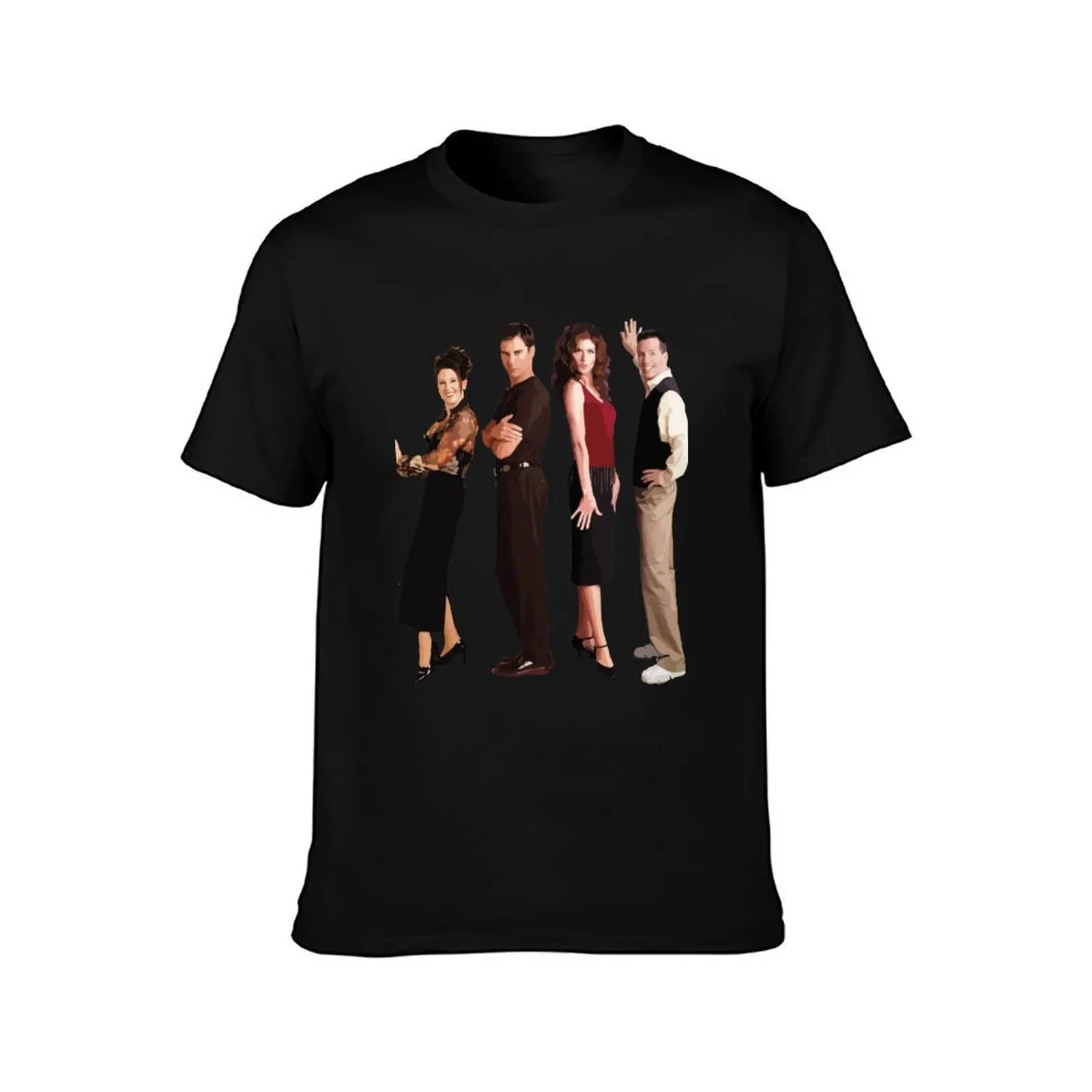 Will & Grace Cast T-Shirt, Summer Casual Cotton Tee, Oversized Streetwear Tops, Vintage Graphic Print, Loose Fit Short Sleeve