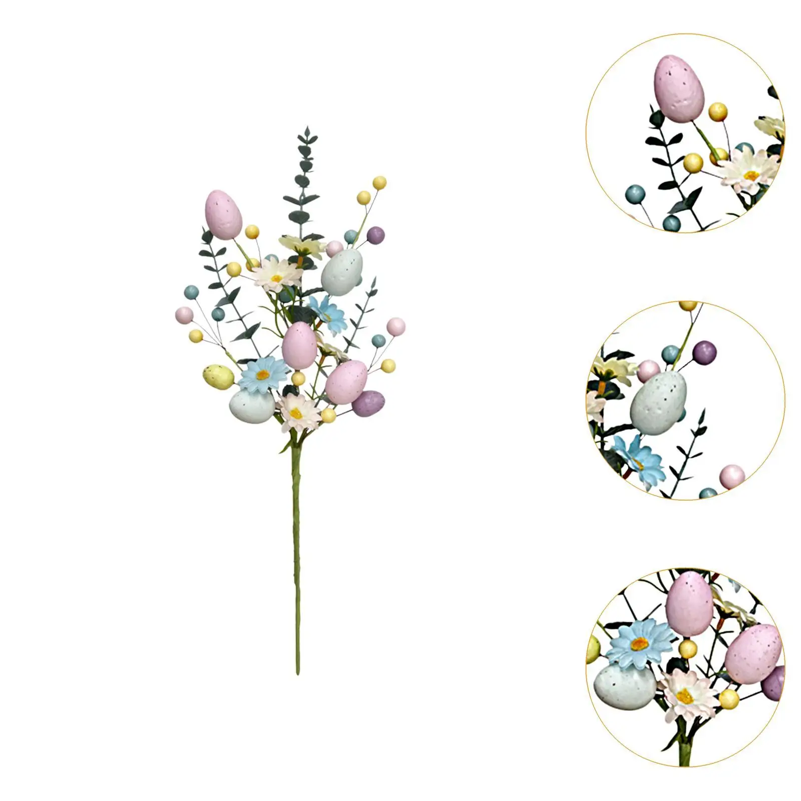 Easter Egg Stem Twig with Eucalyptus Leaves Flower Pick Bouquet Artificial Flowers for Garden Spring Arrangement Home Vase Yard
