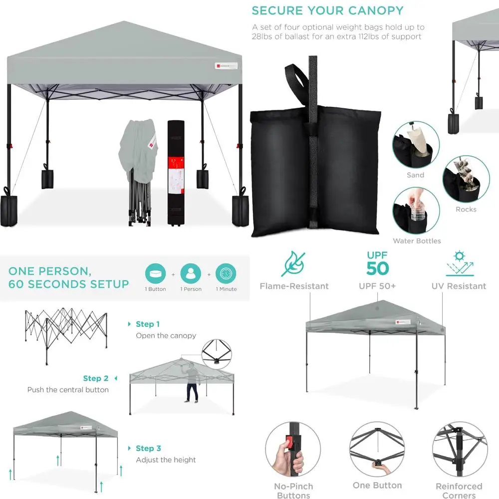 

Portable Instant Canopy Tent for 1 Person, Easy Setup, 8x8ft Shelter with Push Button, Carrying Case and Weight Bags