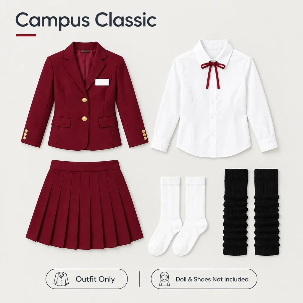Doll Clothes Preppy Campus Uniform Suit Blazer Shirt Skirt Socks Leg Warmers, 1/6 BJD Outfit for OB22 OB24, Doll Not Included - view 5