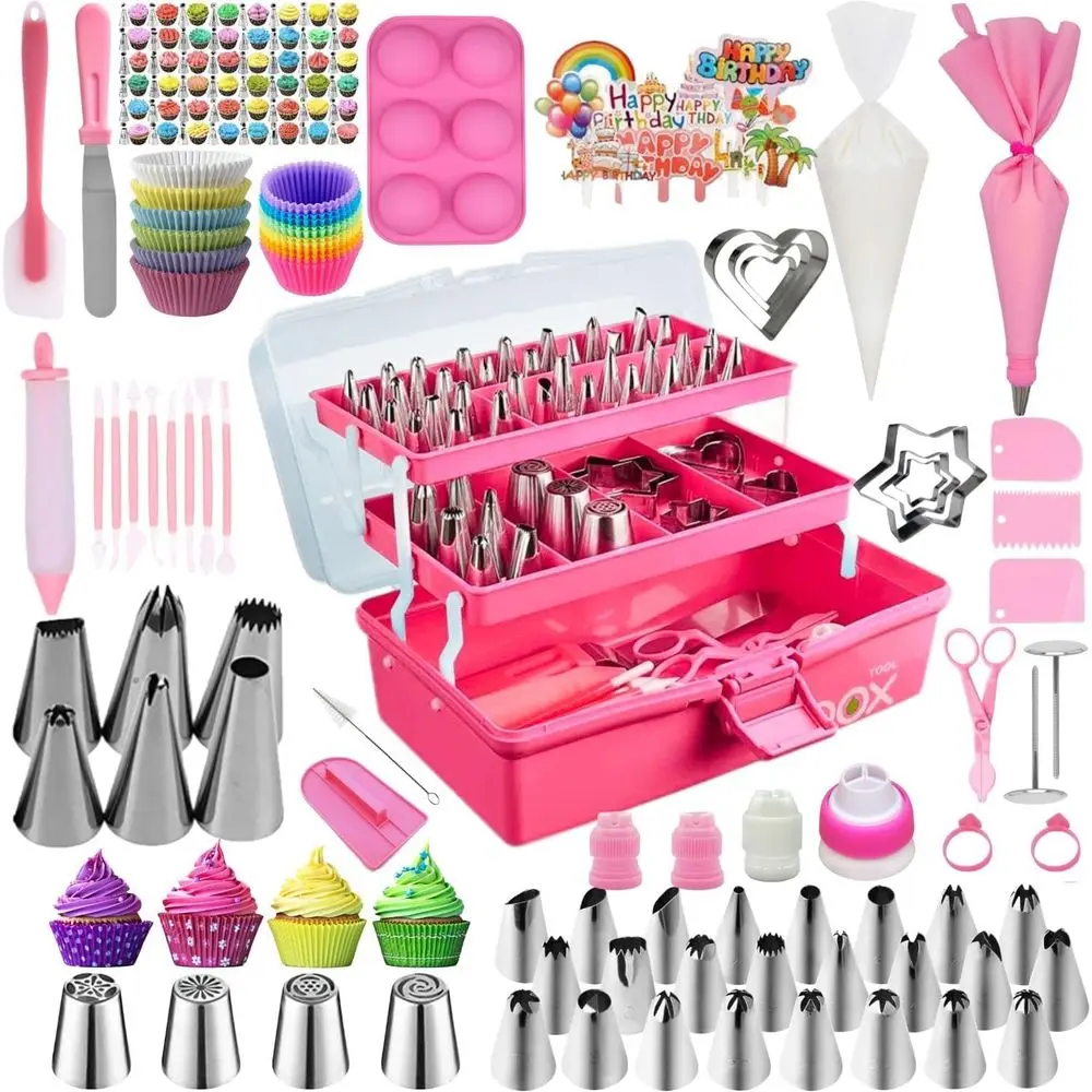 

Cake ting Tools Supplies Kit: 274pcs Baking Accessories with Storage Case - Piping Bags and Icing Tips Set - Cupcake Cookie Fros