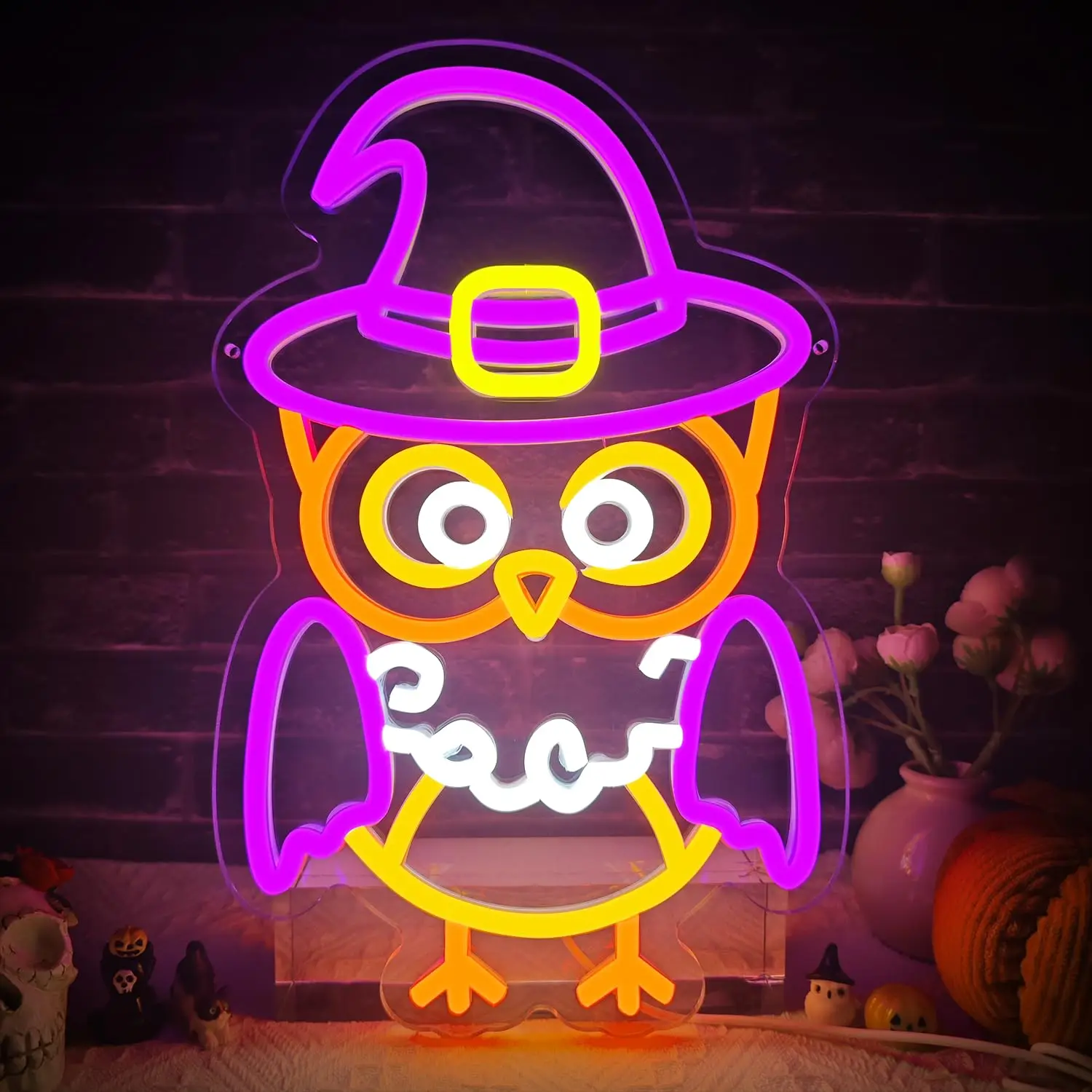 ハロウィンフクロウネオンサインledサイン調光可能-ハロウィンパーティー装飾-バットネオンライト-ハロウィン寝室子供部屋バー-クラブデコ