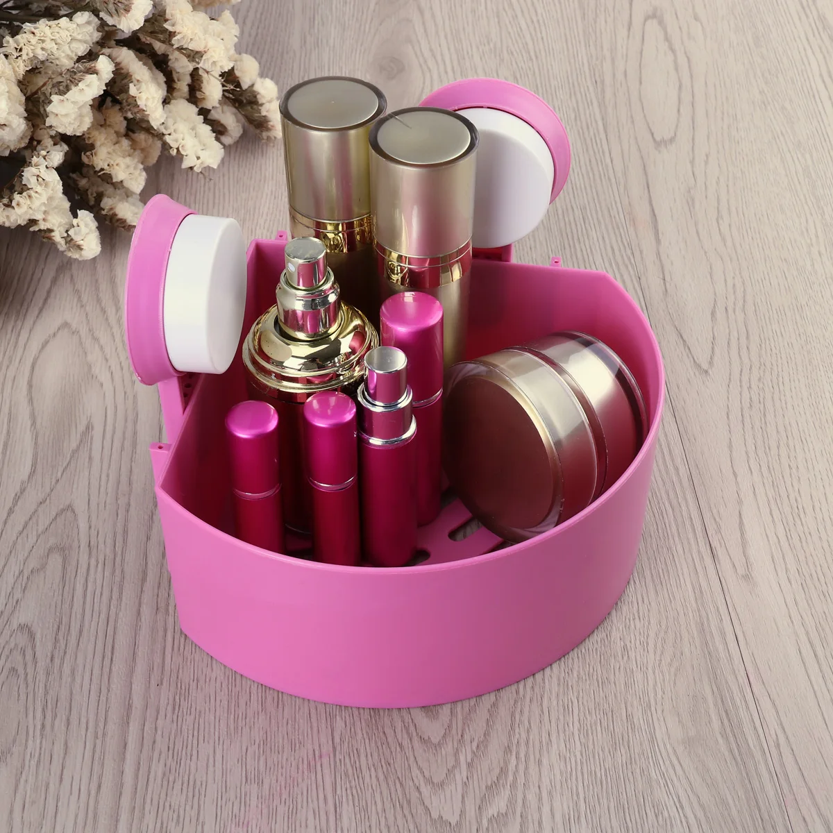 

1pcs Wall Mount Suction Cup Shelf Pink 16.9*16.9*7.4Cm Abs Plastic Bathroom Storage Rack Organizer Suction Cup