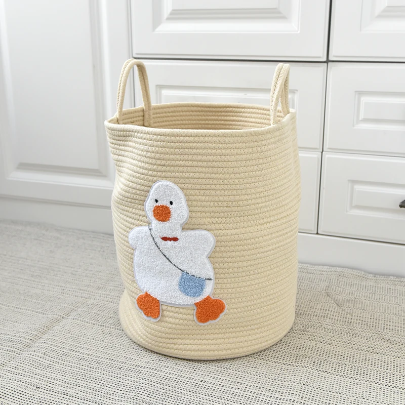 

Nordic Fun Illustration Style Cotton Rope Woven Clothing Storage Bucket Toy Organizer Dirty Laundry Basket Weaving Basket