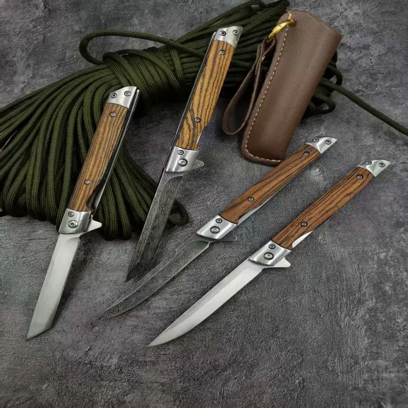 ダマスカスD2パターン折りたたみナイフ多目的アウトドアキャンプステンレス鋼折りたたみナイフ高さ硬度付き