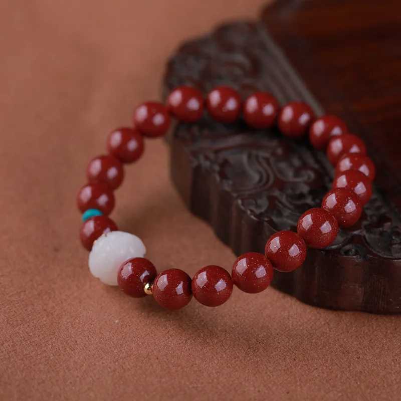 New Chinese Style Hetian White Jade Lotus Bead 925 Silver Hand-woven Purple Gold Sand Bracelet High Content Cinnabar Bead Bracel