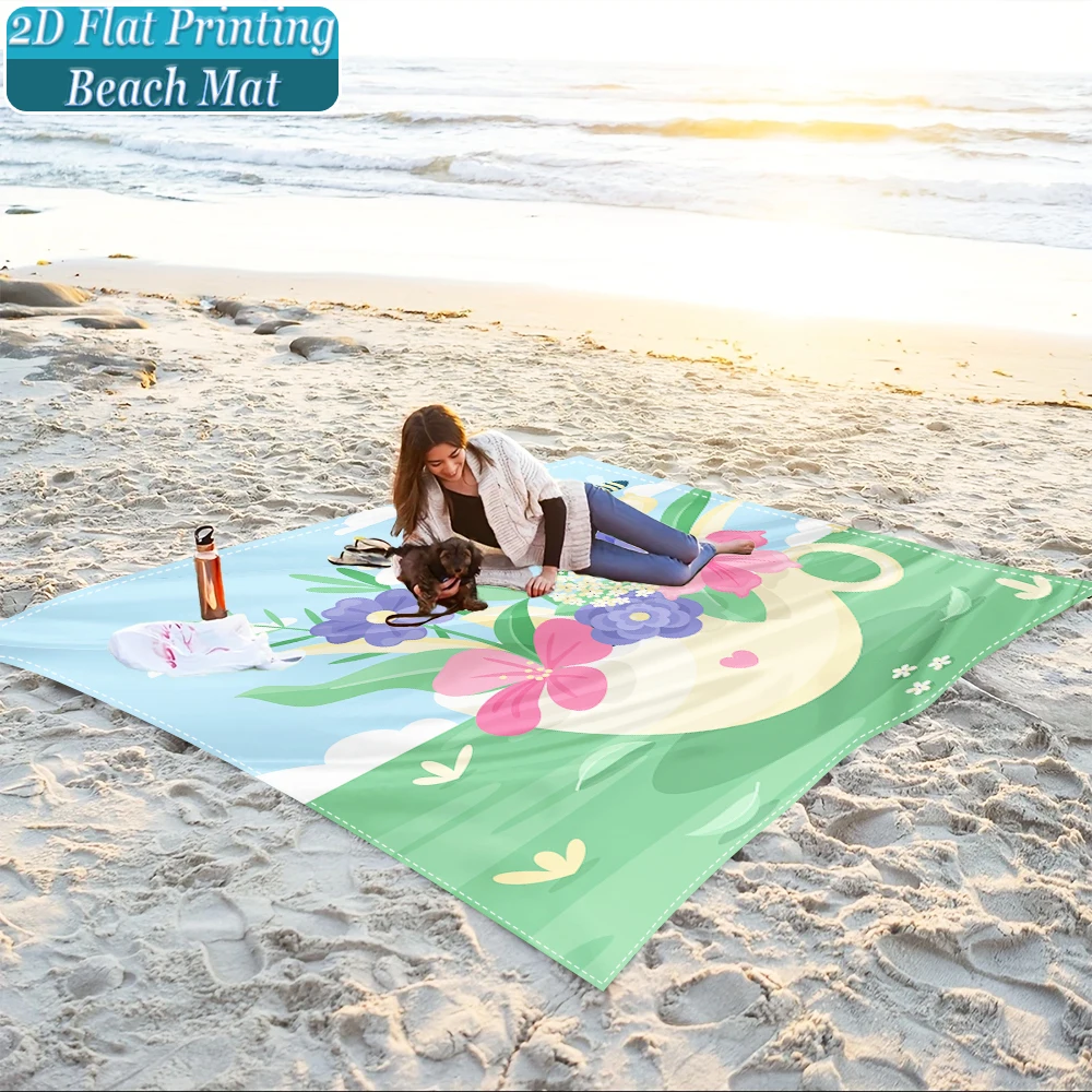 1-Piece Set, Summer Outdoor Beach Mat, Includes 4 Ground Stakes, Unique Printed Design, Fade-Resistant, Lightweight, Quick-Drying, Easy to Carry, Windproof and Sandproof, Fashionable and Trendy Outdoor Activity Decoration, Suitable for Beach, Camping, Picnics, Parties