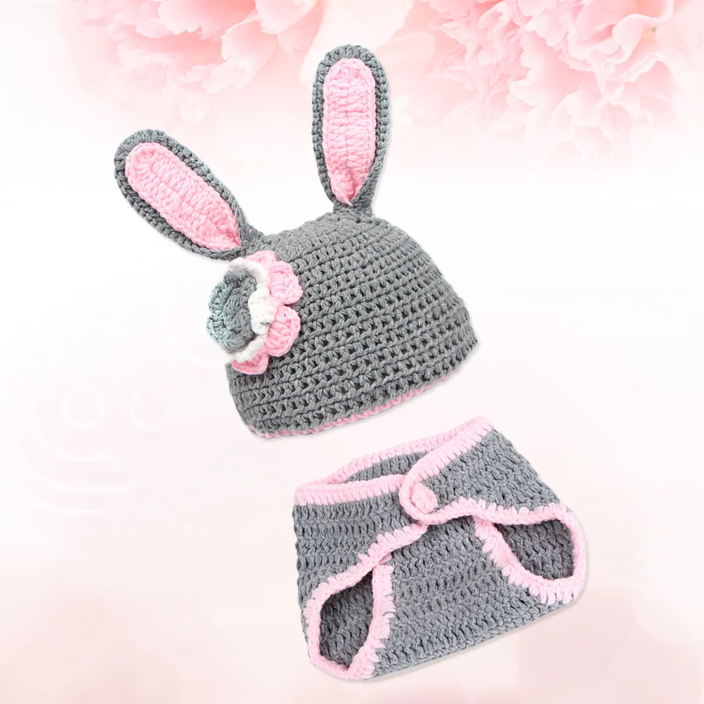 للجنسين الوليد الطفل أرنب صور الدعائم متماسكة الكروشيه وتتسابق قبعة بانت الوردي الرمادي تصميم رائع ارتداء اليومي الطفل صور الدعائم