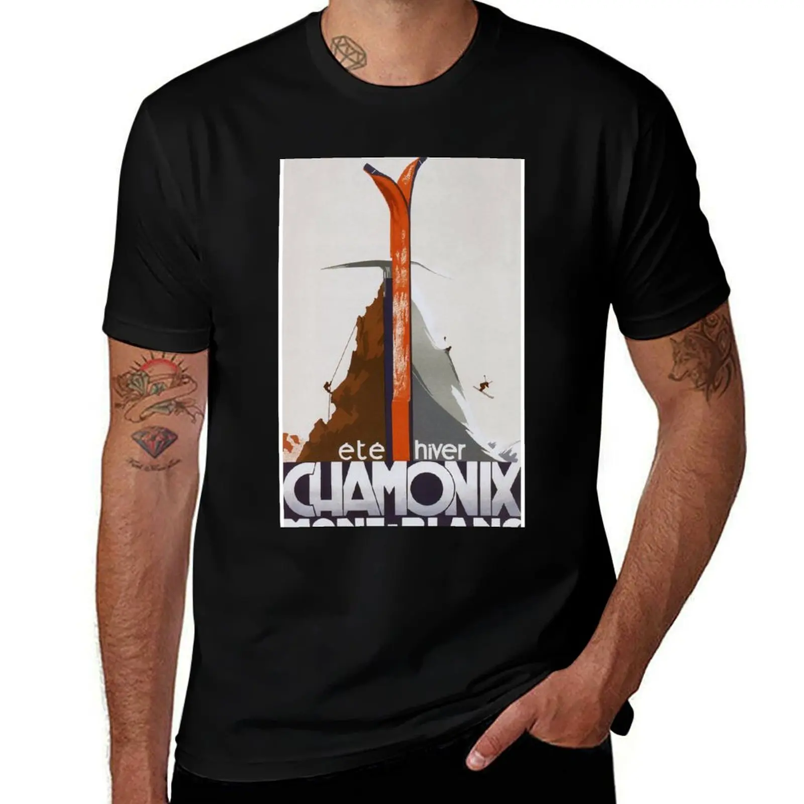 

Chamonix, Mont Blanc, France, Vintage Ski Poster T-Shirt man t shirts for men cotton t shirt man t shirt man casual T-Shirt