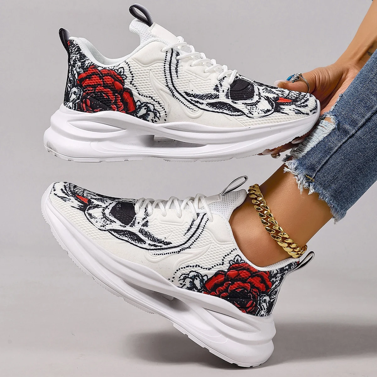 Women Mesh Breathable Casual Sneakers Lace-up Vulcanized Shoes Ladies Platform Sneakers Female Shoes Halloween Zapatos De Mujer