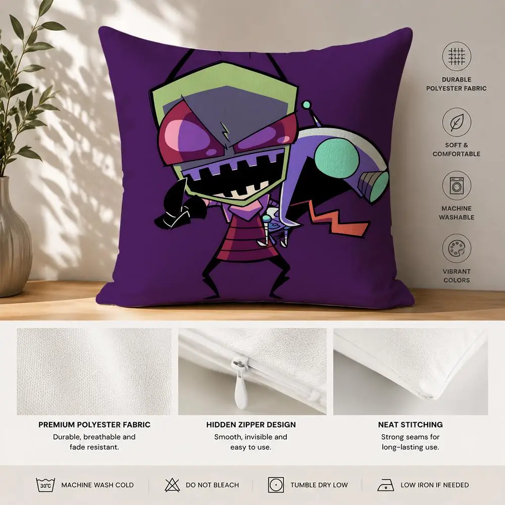 Anime ZIM I-Invader Zim Cushion Cover 40x40cm Square Decorative Sofa Cushion Cover Bedroom Living Room Home Decor Gift