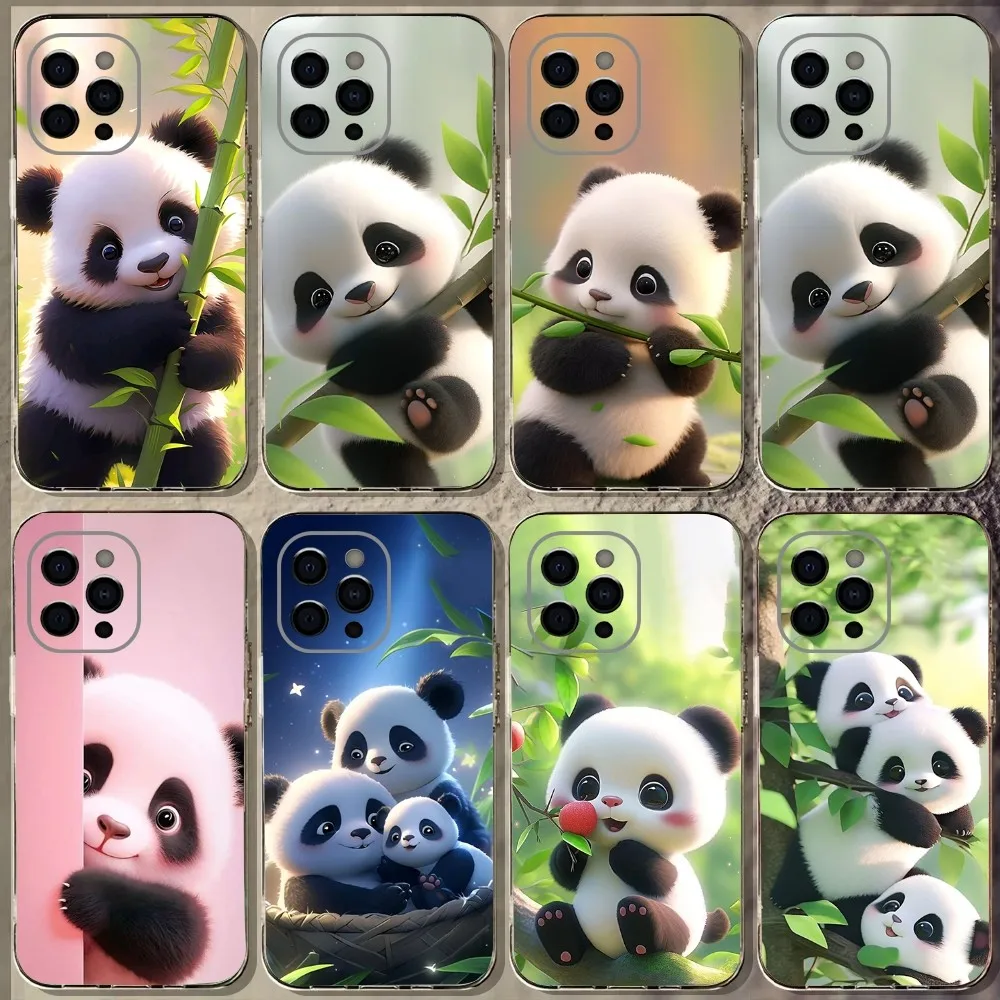 Fubao Panda Cartoon Animal Phone Case For iPhone 15,14,13,12,11 Plus,Pro,Max,XR,XS,X,7,8 Plus,SE,Mini Transparent Soft Cover