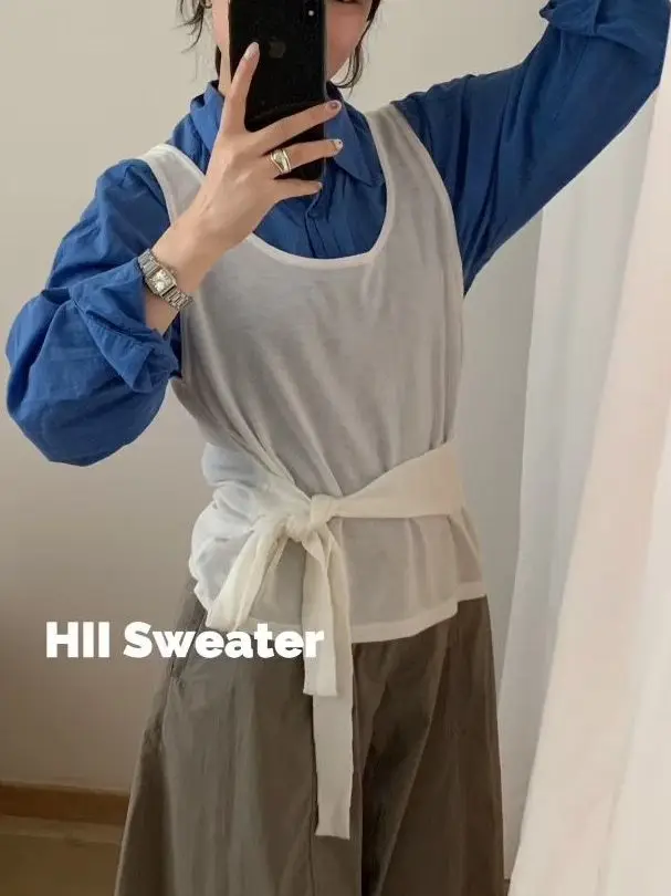 

Cute Girl Pure Color Summer Autumn New Korean Version Ins Design Sense Tie Waist Svel Vest Women Hot Girl Slim Fit Top