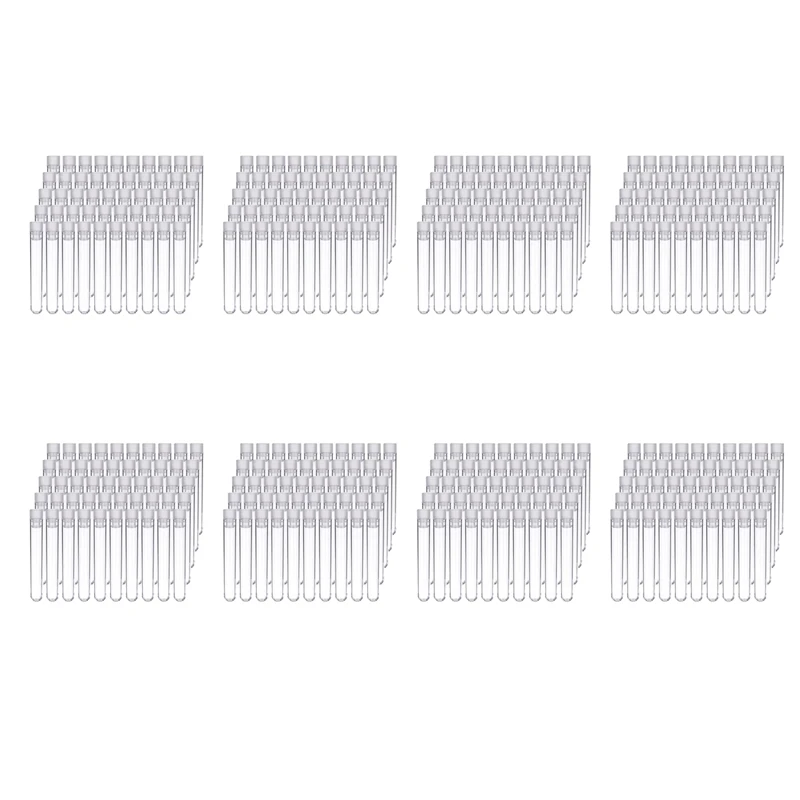 

800Pcs Clear Plastic Test Tubes With White Screw Caps Sample Containers Bottles Push Caps 12X75mm