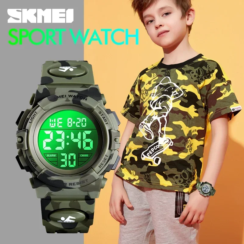 Reloj deportivo SKMEI a prueba de golpes para niños, relojes de pulsera impermeables de camuflaje con luz colorida para niños y niñas, reloj infantil 1548