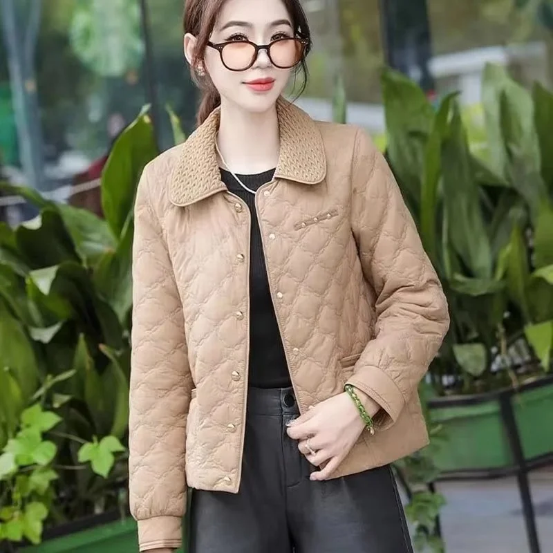 2024 New Autumn Winter Cotton Jacket Women's Short Versatile Light Lingge Outerwear Cotton Shirt Coat Female Casual Ladies Tops