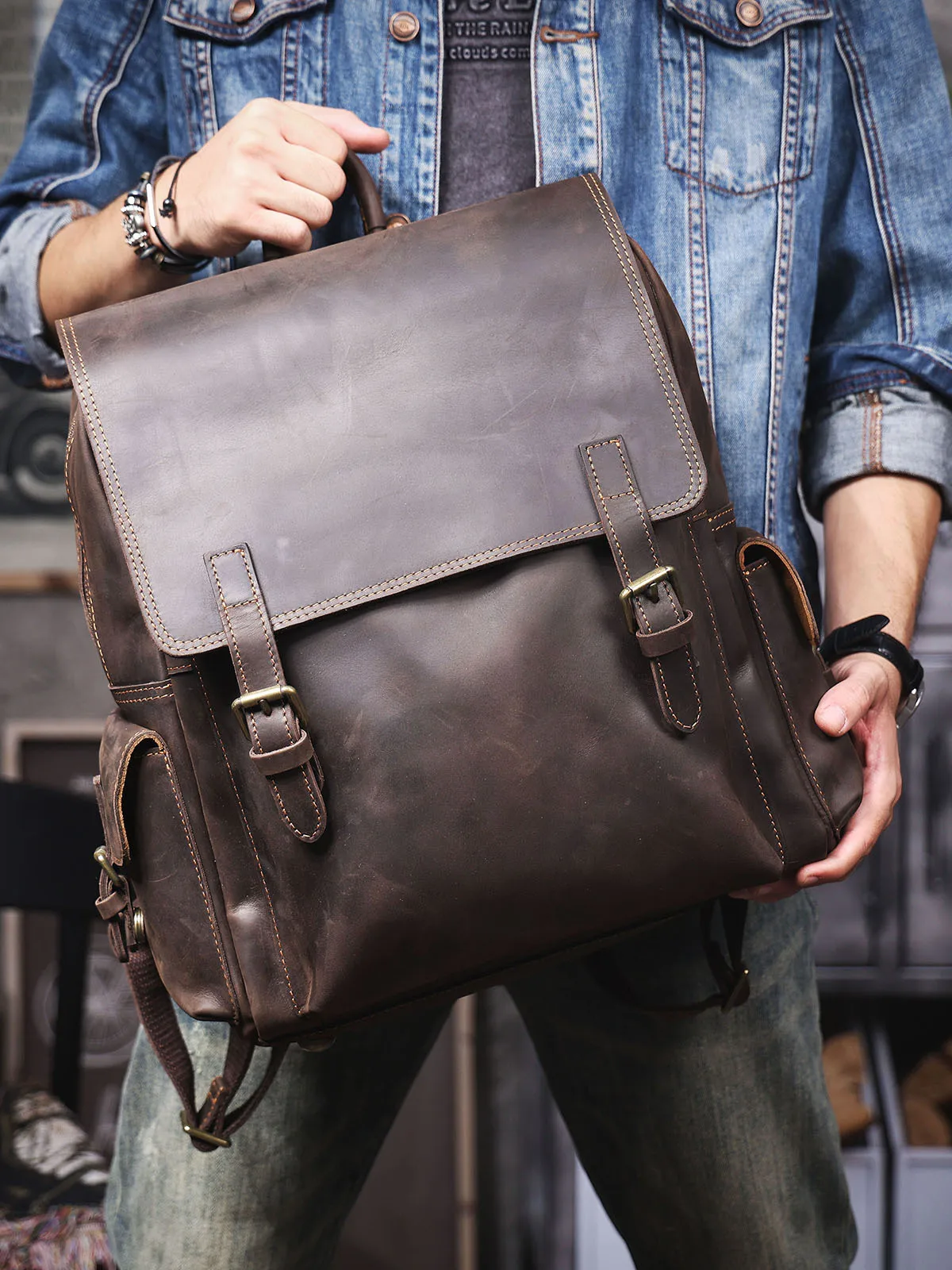 

outdoor travel casual luxury handmade crazy horse cowhide men's large-capacity backpacks vintage genuine leather big bagpack