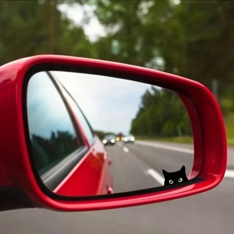 Black Cat Peeking at Stickers-a Hidden Button,PVC Vinyl Privacy Decoration,an Easy-To-Install Rearview Mirror Sticker for Cars
