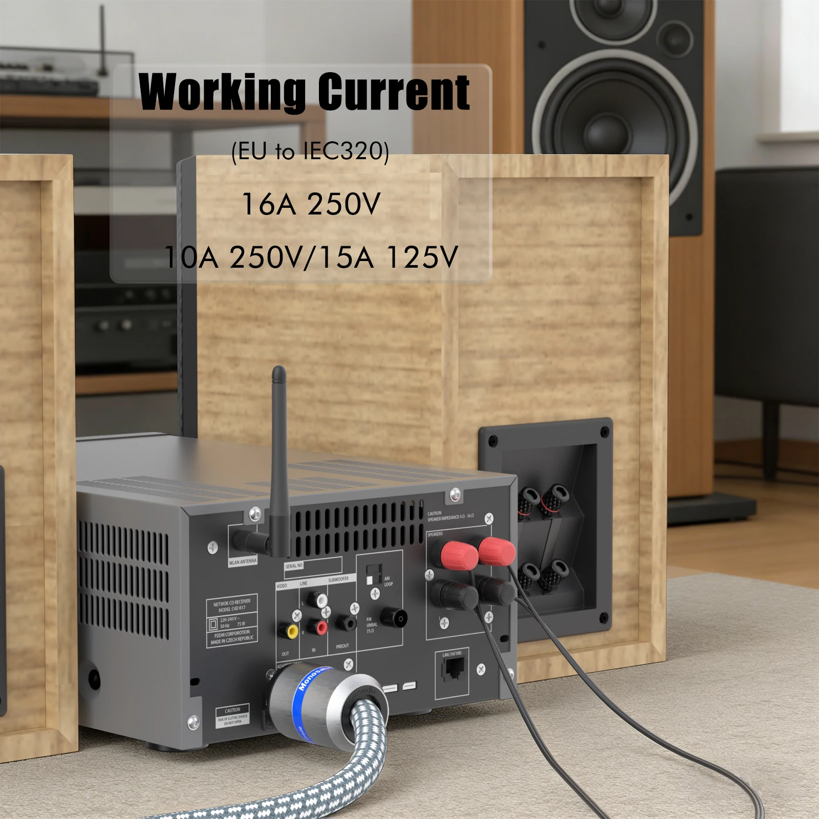 Monosaudio P902E6R 99.9998% Copper 5.5Square audio power cable EUR version AC Mains Power cord IEC power cord