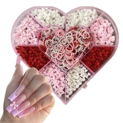 600Pcs Kawaii Bow Nail Art Decoration Charms Box Kit 3D French Acrylic Princess Bow Hollow Heart Star Pearl Junk Case Charms