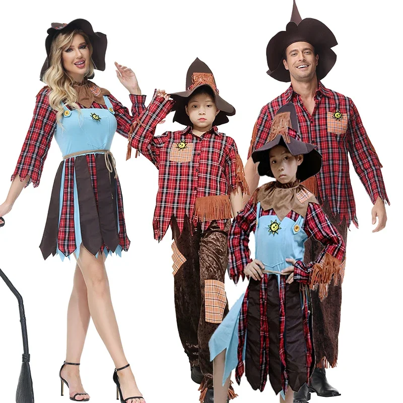 

Wizard Scarecrow Costume Party Purim Family Costumes Stage Show Performance Costume With Hat Scarecrow Outfit for Kids Men Women