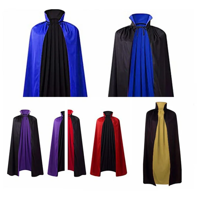 عباءة الهالوين ذات اللونين متوسطة الطول لمصاصي الدماء مع ياقة واقفة وإغلاق ربطة عنق للحفلات التنكرية وأداء المسرح للجنسين والكبار