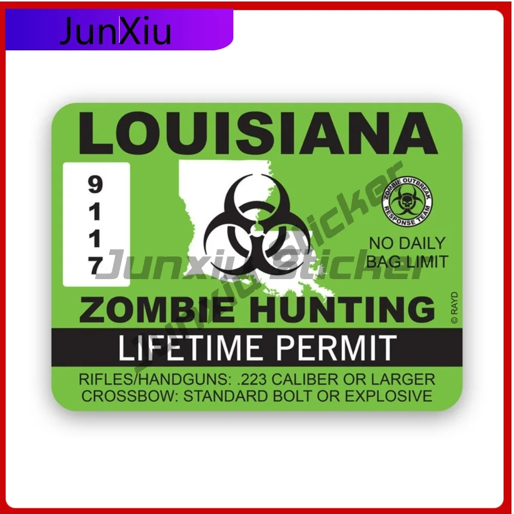 

Louisiana Zombie Hunting Permit Sticker Creative Decals Undead Corporeal Revenant Zombies Hunter La Cool Style Truck Use Wate