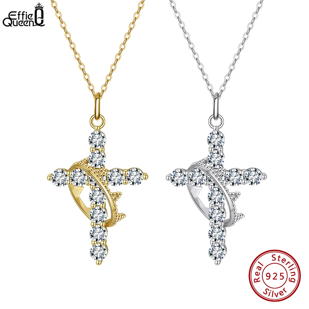 

Effie Queen S925 Silver Cubic Zircon Inlaid Cross Pendant Necklace Jewelry for Women Dainty CZ Cross Clavicle Chain Gift SAPN52