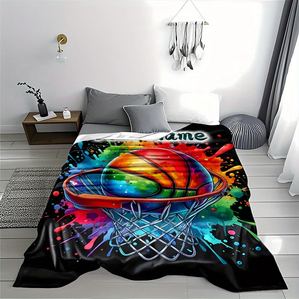 Personalized Basketball Throw Blanket Gift for Him Man Sports Decor Novelty NBA Player Sweatshirt Throw Housewarming Gift Idea