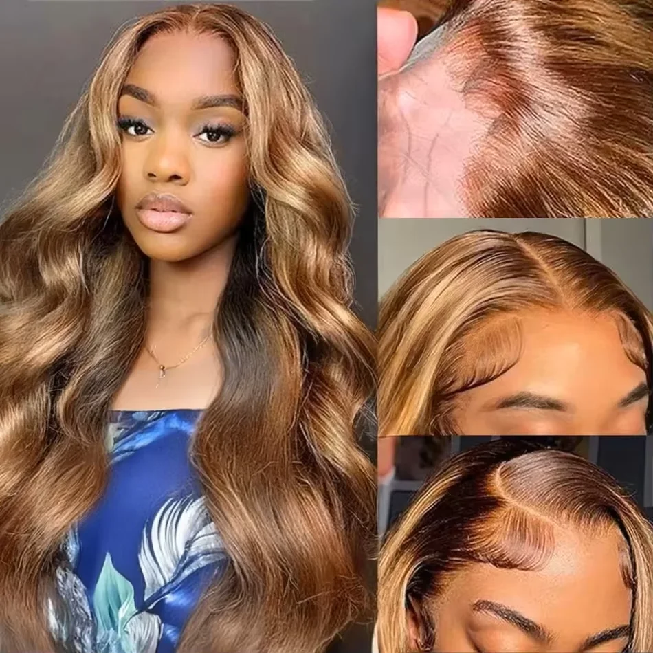 

46-дюймовые цветные мелированные человеческие волосы Парики Бразильские объемные волны Парики фронта шнурка для женщин 13x4 13x6 Hd Прозрачный парик Плотность 250