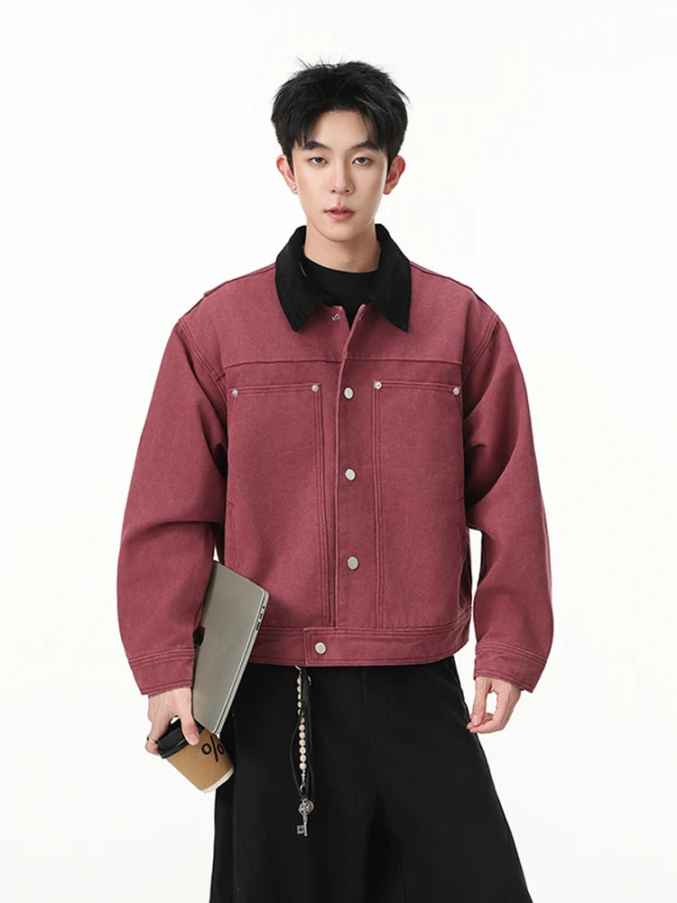 Color Block Denim Jacket Men's Loose Fit Casual Collar Spring Autumn American Style Outerwear Trendy Brand Youth Culture
